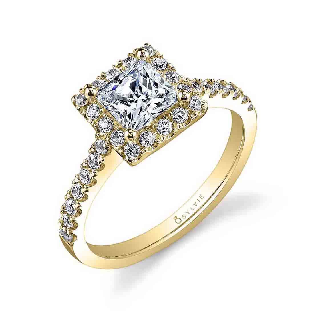 14K Chantelle Princess Cut Classic Halo Engagement Ring