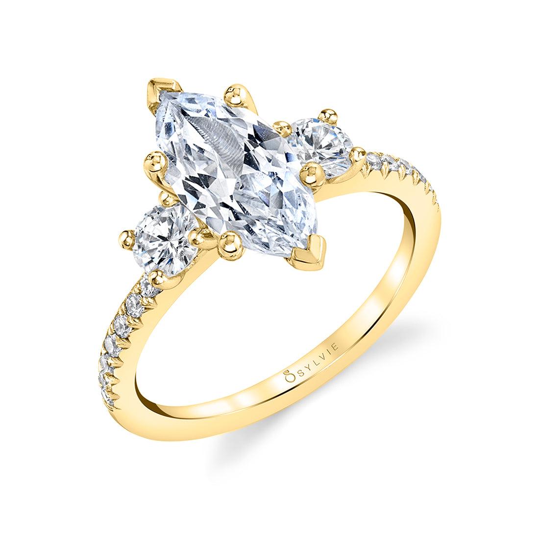 14K Gemma Three Stone Marquise Engagement Ring