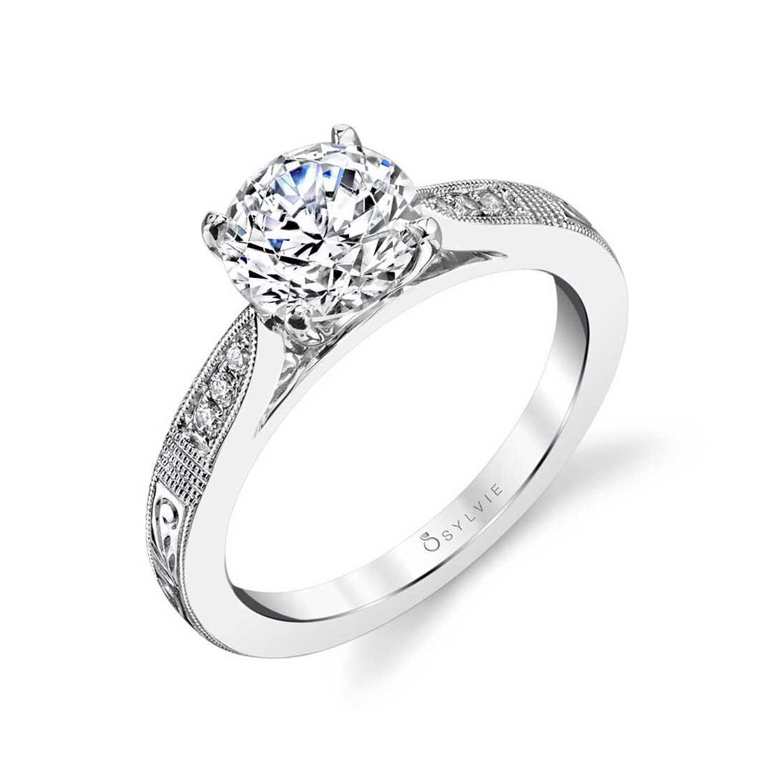 14K Holly Round Modern Vintage Engagement Ring