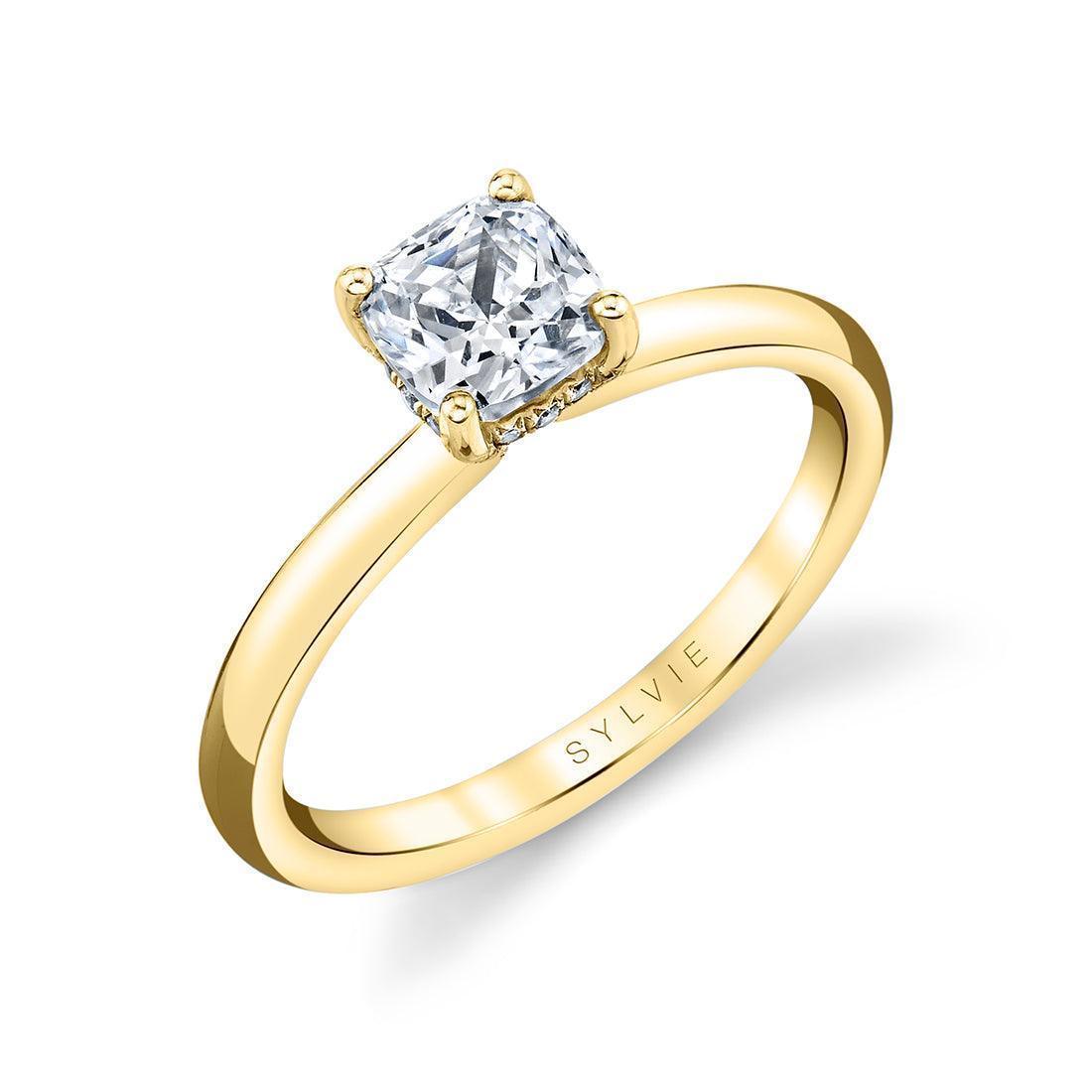 Yellow Gold Joanna Solitaire Cushion Cut Engagement Ring