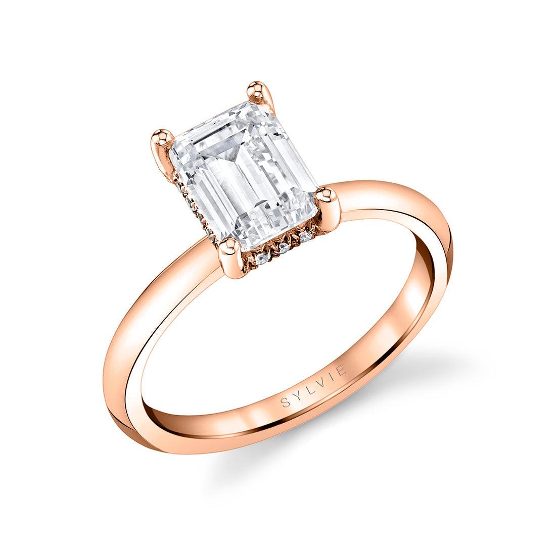 Rose Gold Joanna Solitaire Emerald Cut Engagement Ring