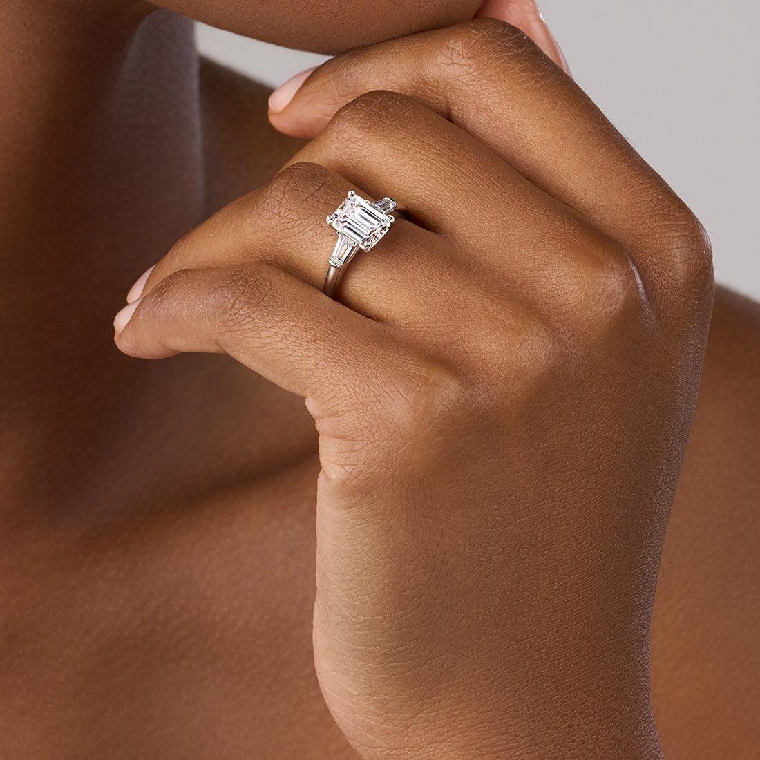 14K Nicolette Emerald Cut Baguette Side Stone Engagement Ring