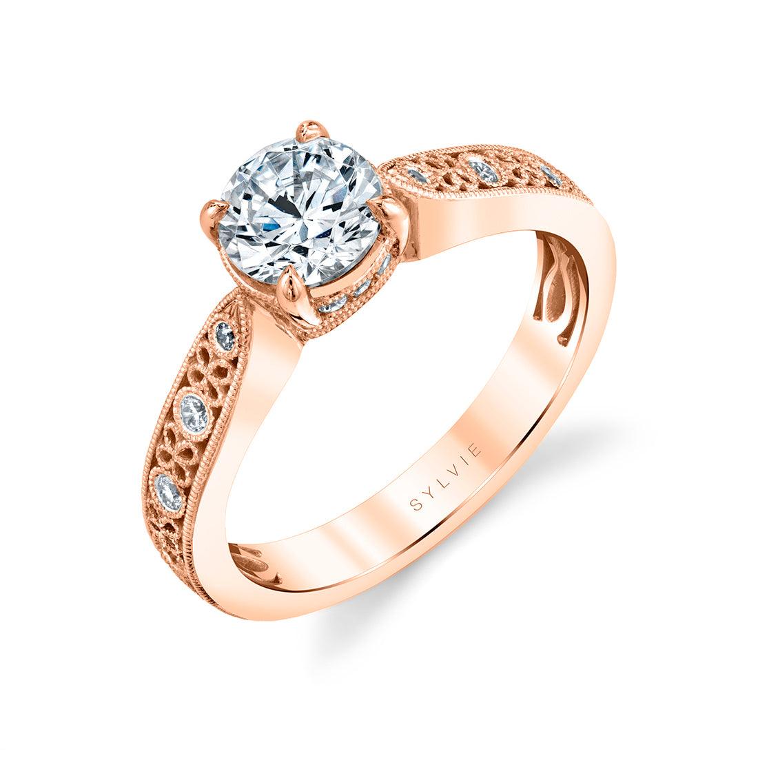 14K Olive Round Engagement Ring