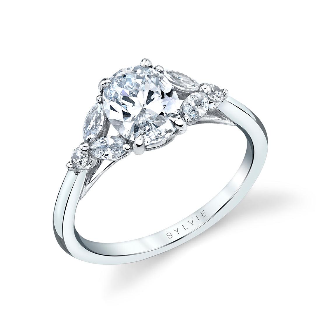 14K Alina Oval Three Stone Engagement Ring