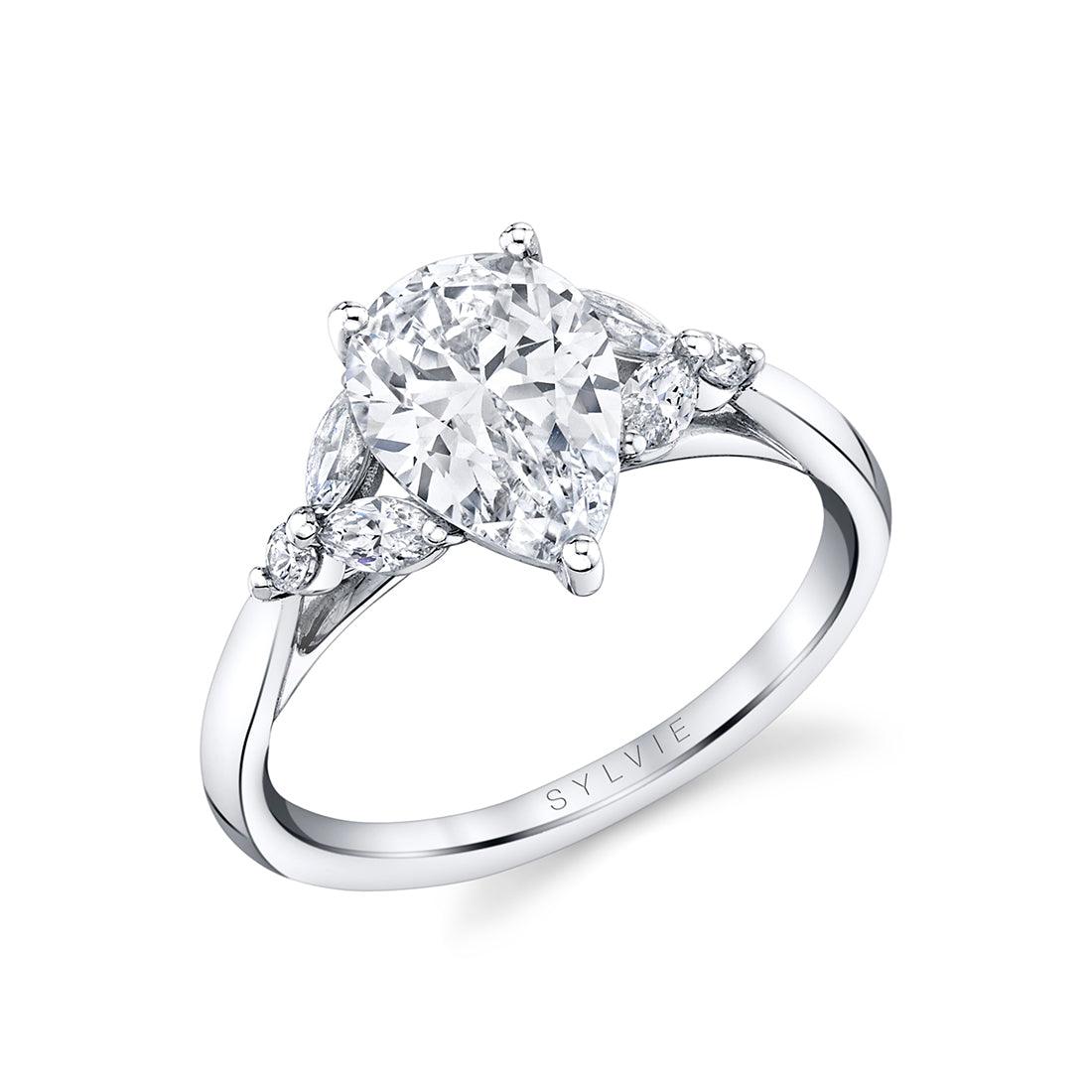 18K Alina Pear Three Stone Engagement Ring - Water Street Jewelers
