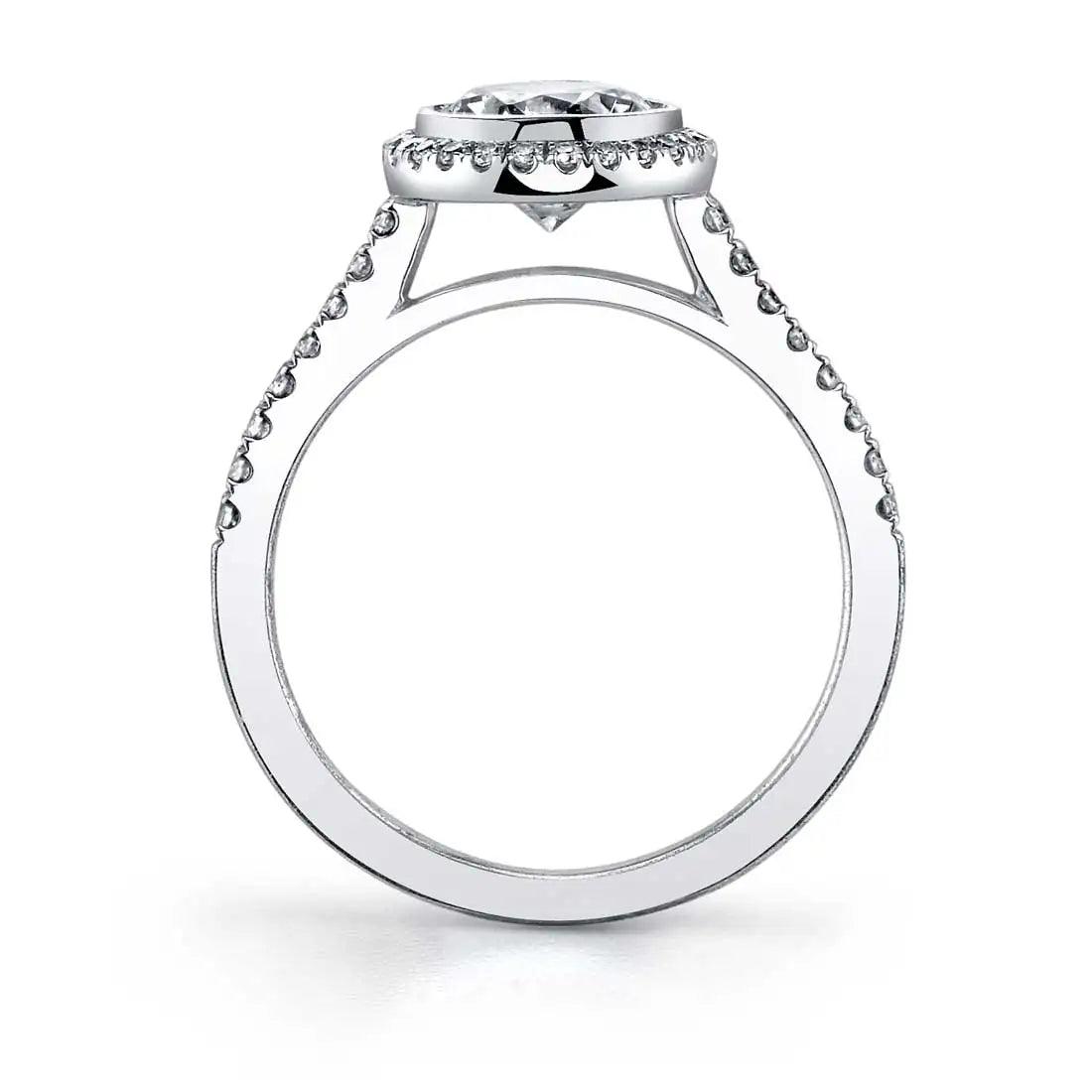 18K Anita Modern Bezel Set Oval Halo Engagement Ring