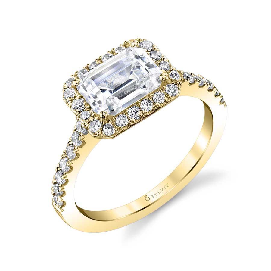 Chantelle Emerald Cut East-West Classic Halo Engagement Ring