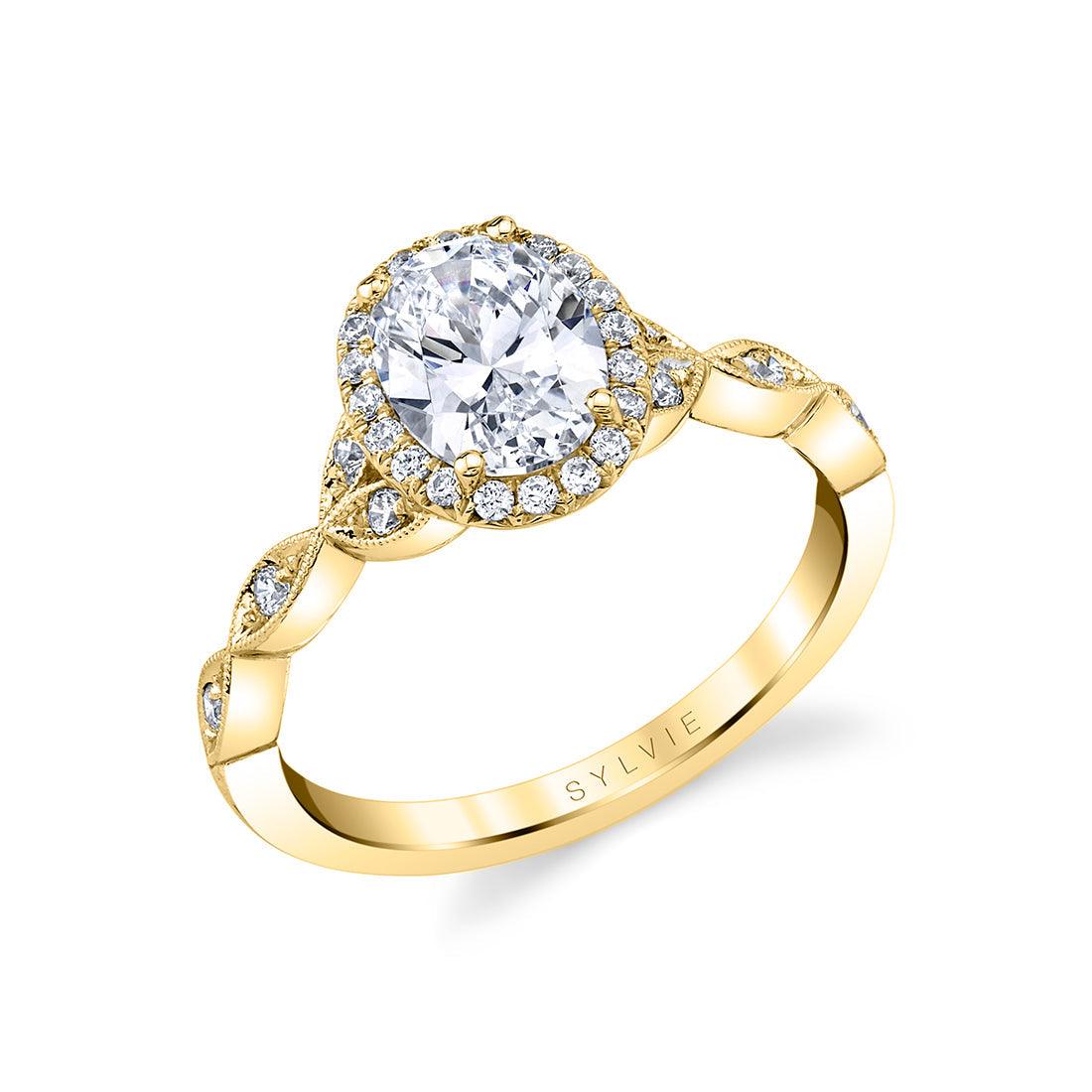 14K Frederique Oval Halo Vintage Engagement Ring