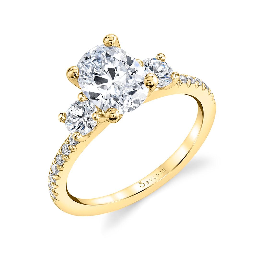18K Gemma Three Stone Oval Engagement Ring
