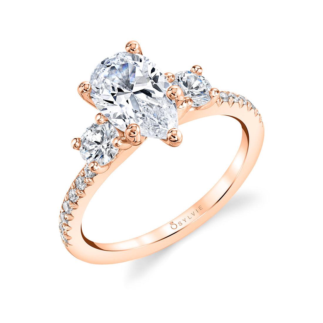 14K Gemma Three Stone Pear Engagement Ring