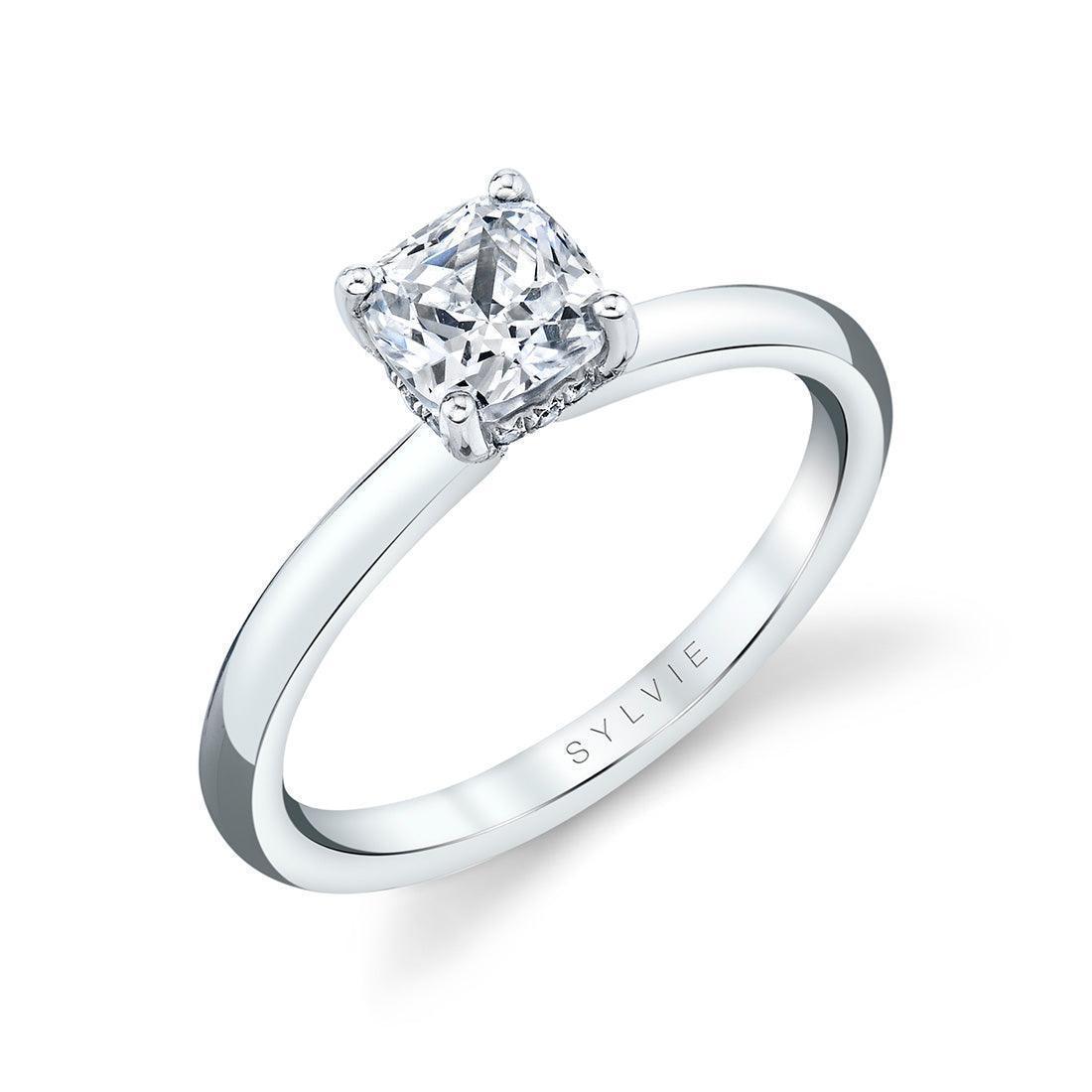18K Joanna Solitaire Cushion Cut Engagement Ring - Water Street Jewelers