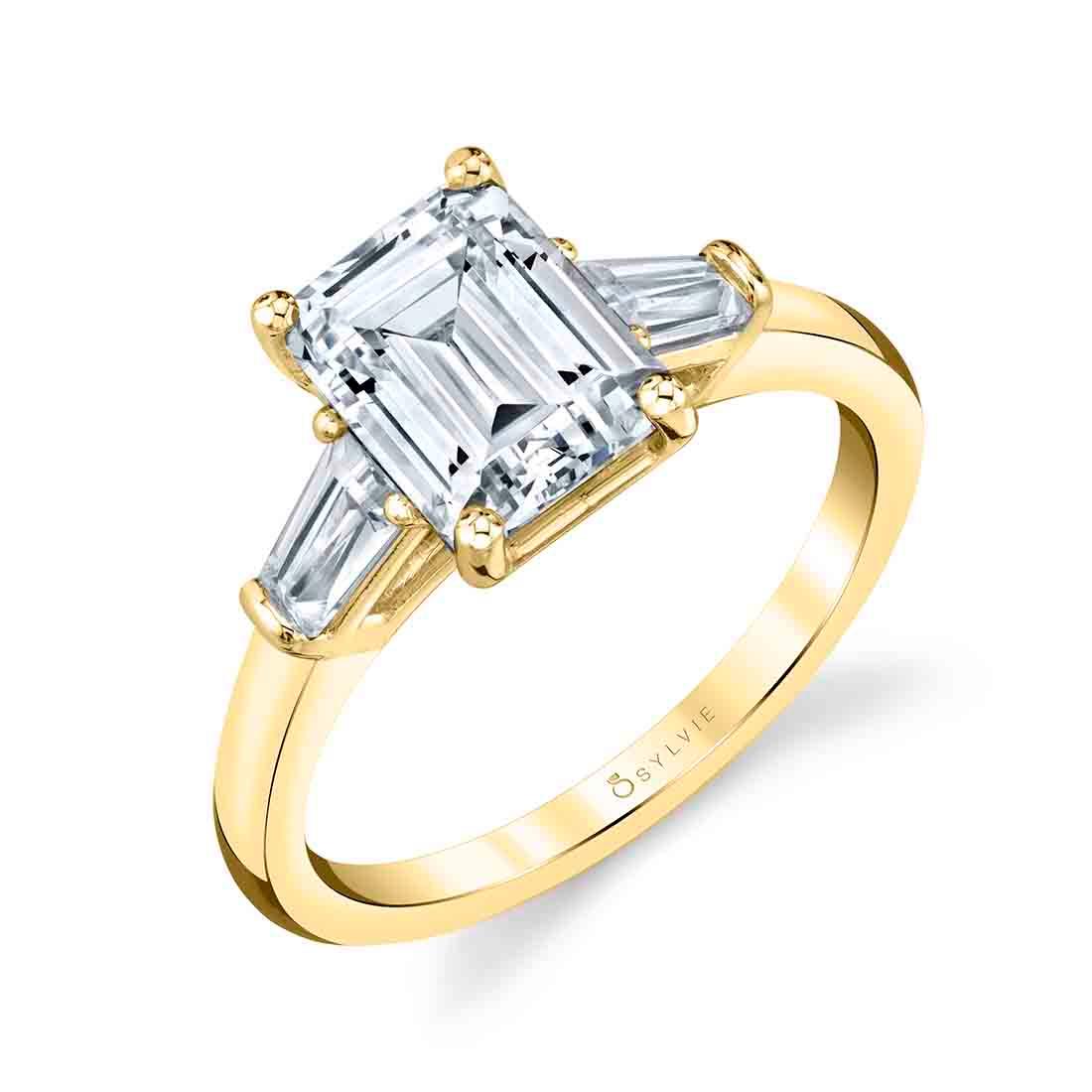 14K Nicolette Emerald Cut Baguette Side Stone Engagement Ring
