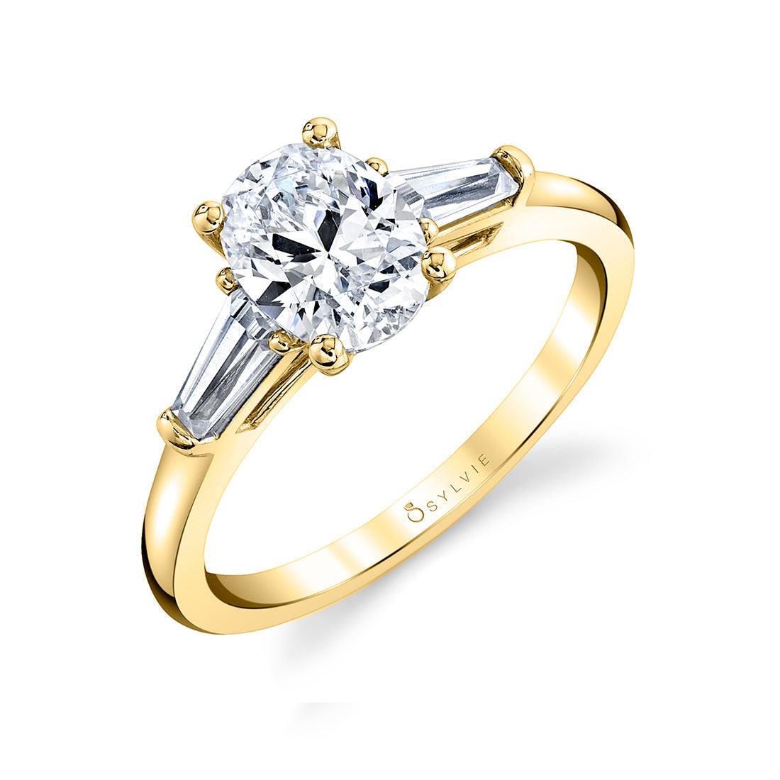 14K Nicolette Oval Baguette Side Stone Engagement Ring
