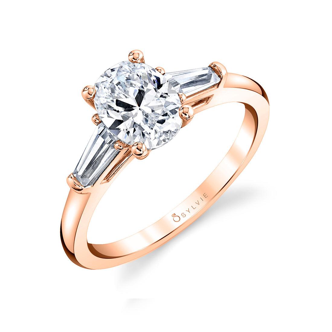 14K Nicolette Oval Baguette Side Stone Engagement Ring