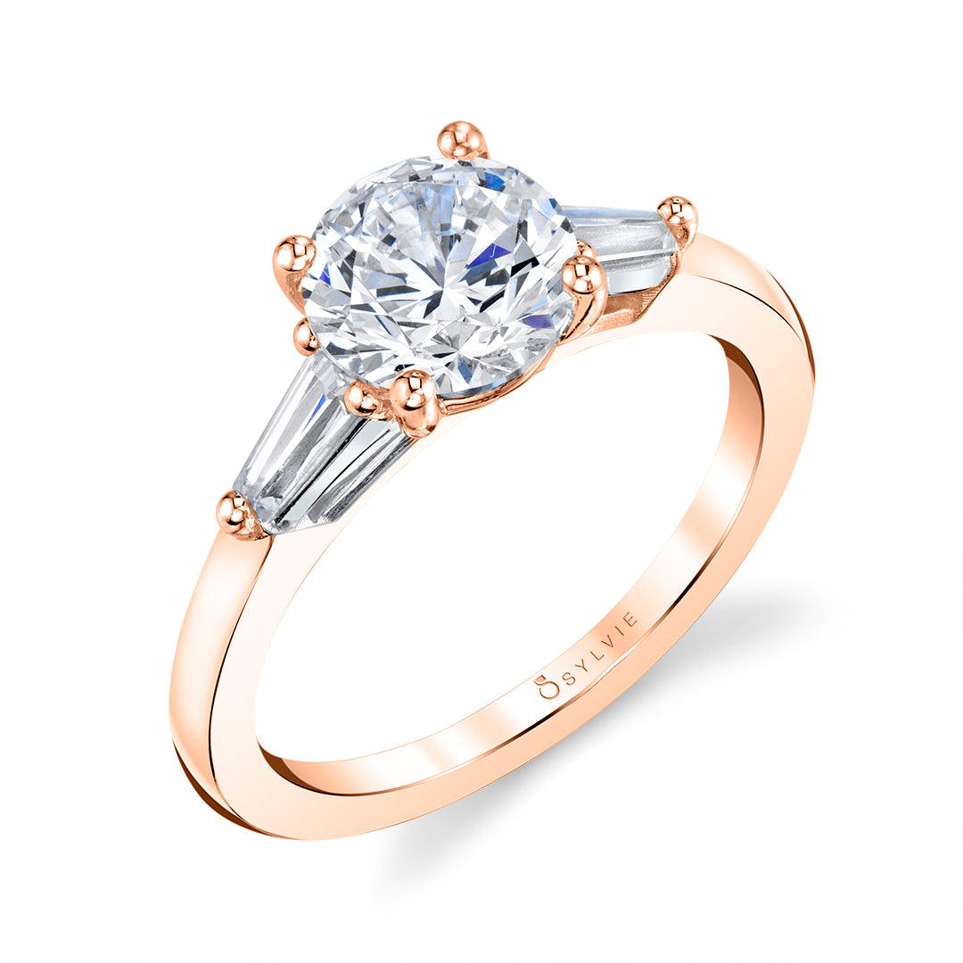 14K Nicolette Round Baguette Side Stone Engagement Ring