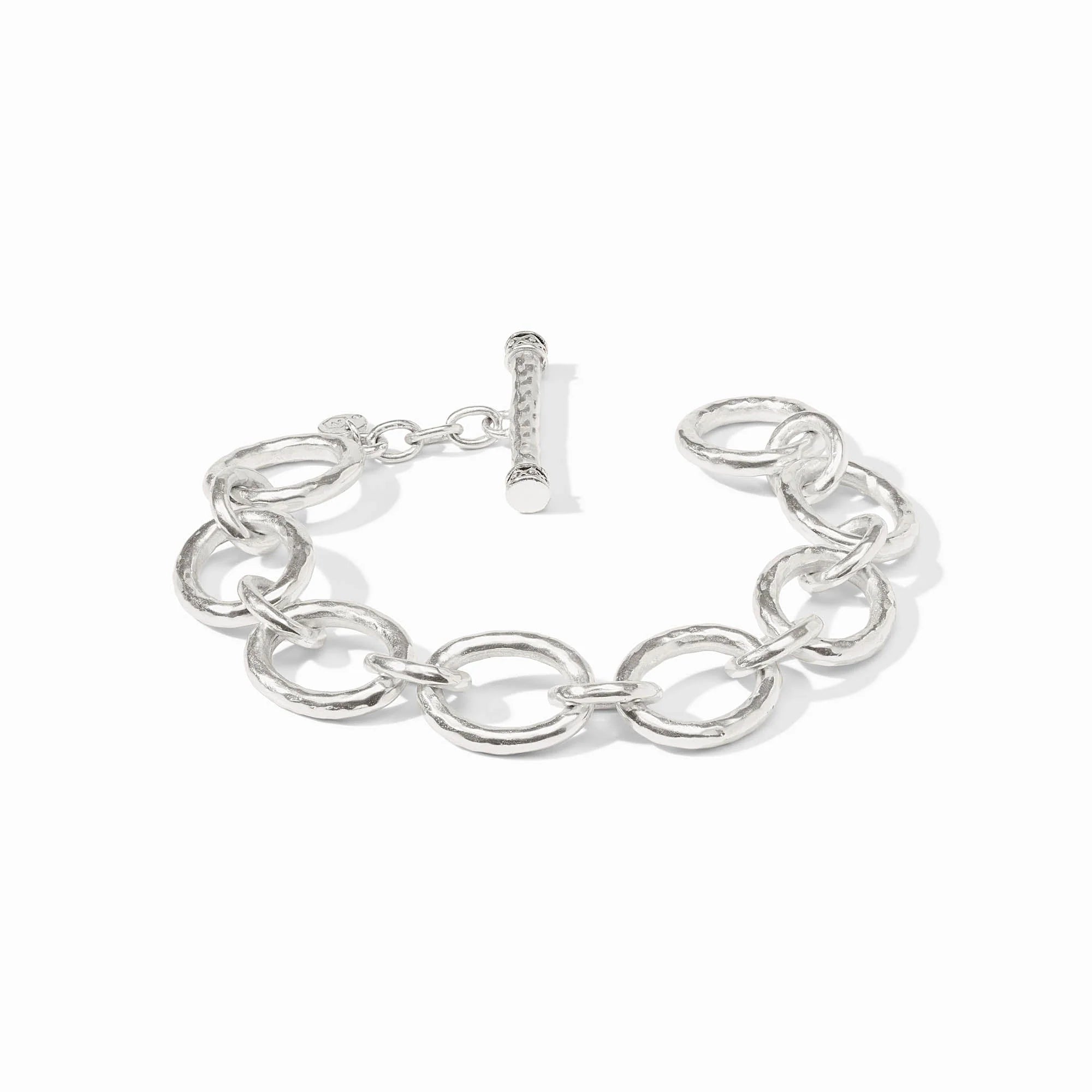 Silver chain bracelet with a clasp on a white background