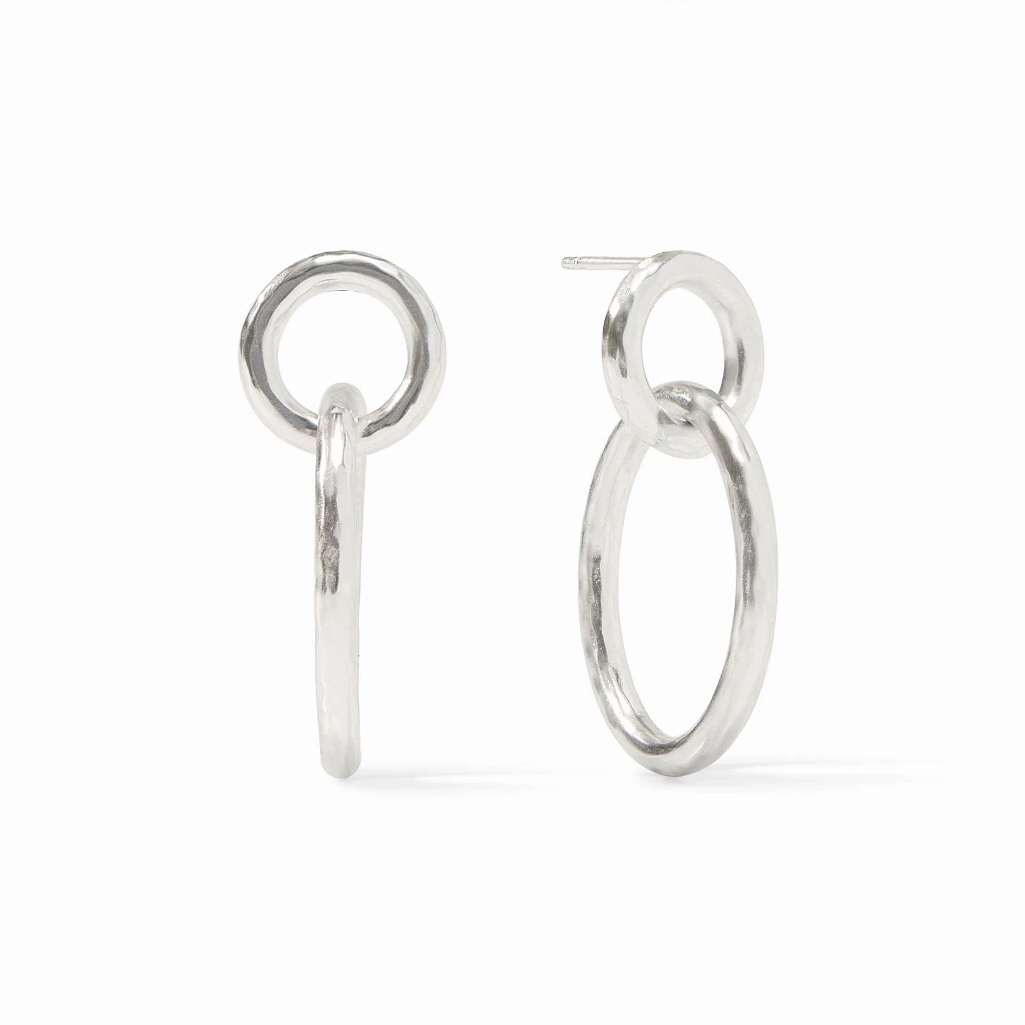 Silver hoop earrings on a white background
