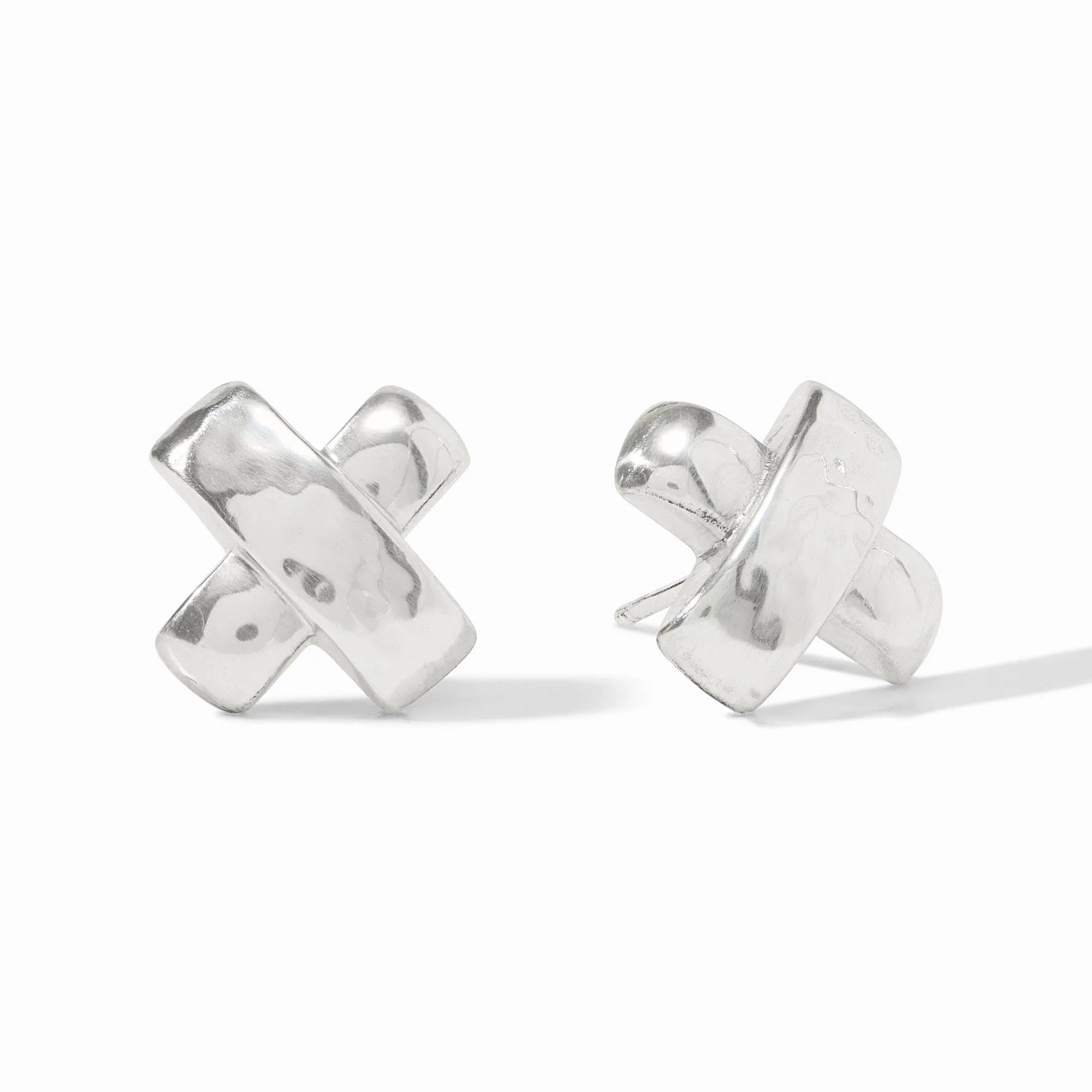 silver stud X earrings on a white background