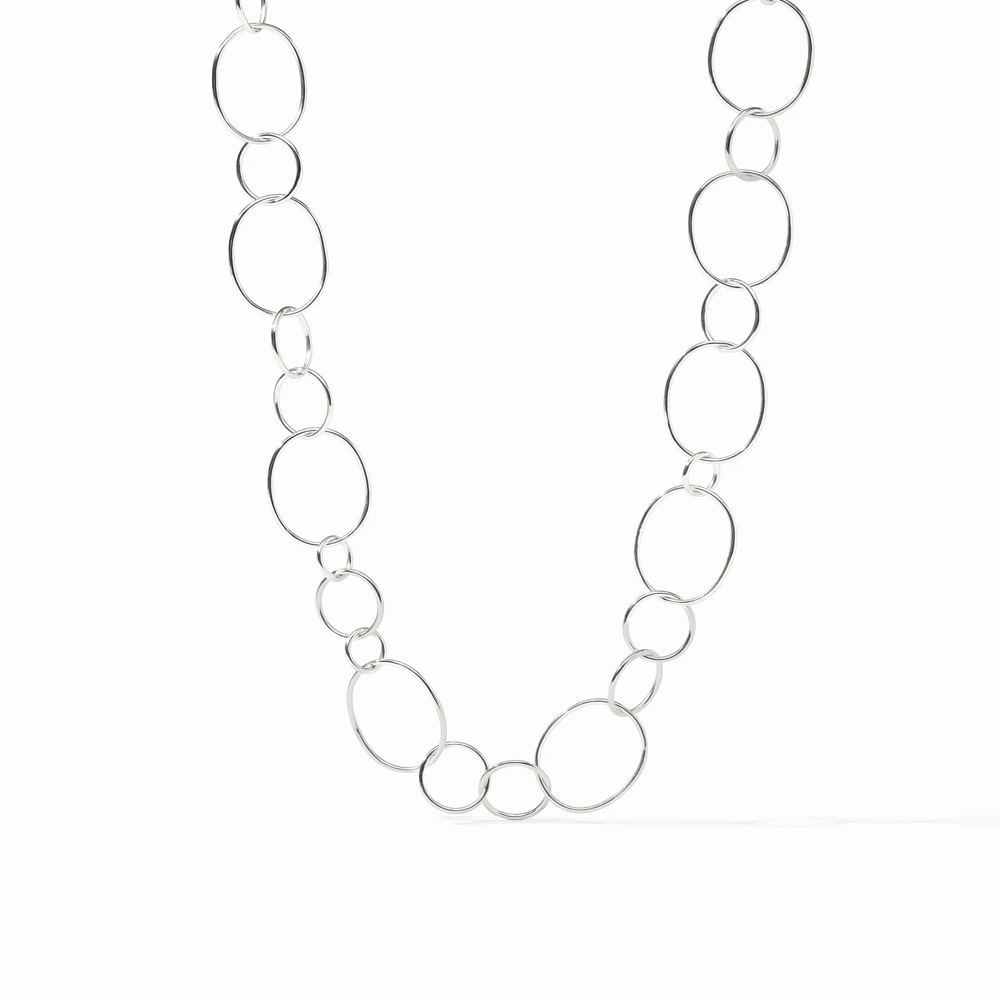 Silver chain necklace on a white background