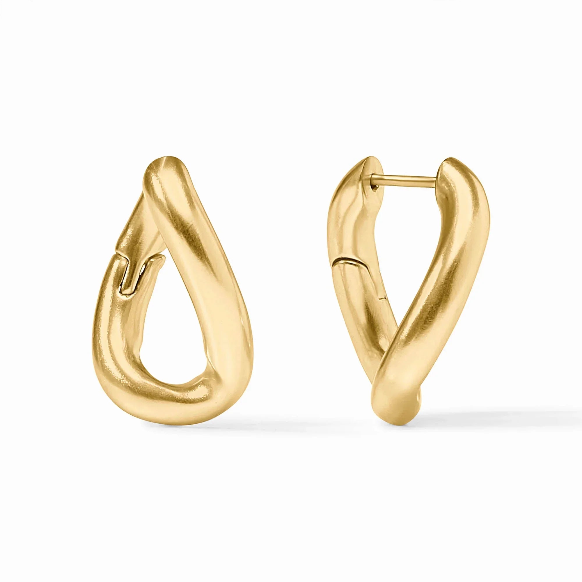 Gold hoop earrings on a white background