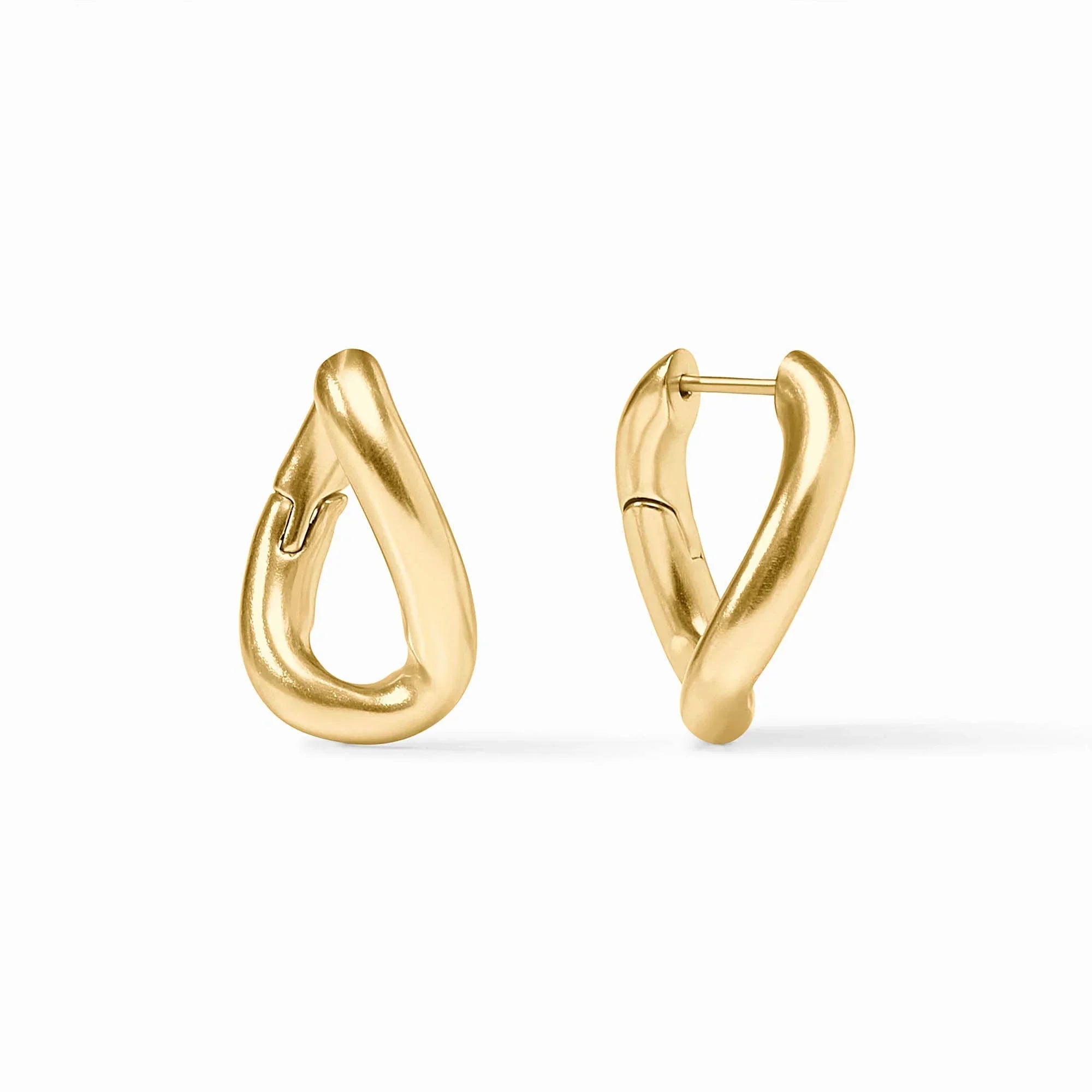 Gold hoop earrings on a white background