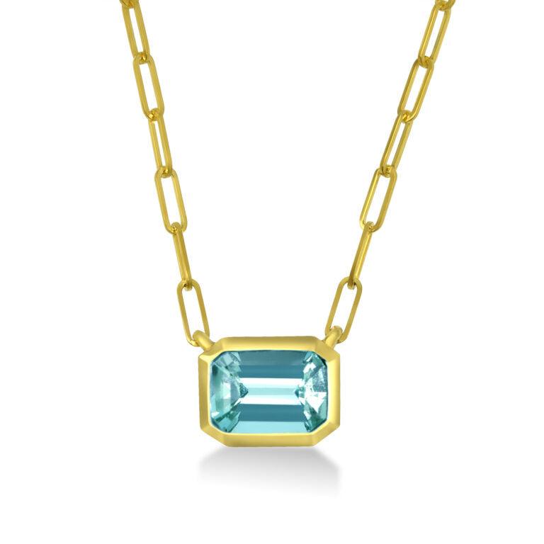 Aquamarine Paper Clip Chain Necklace