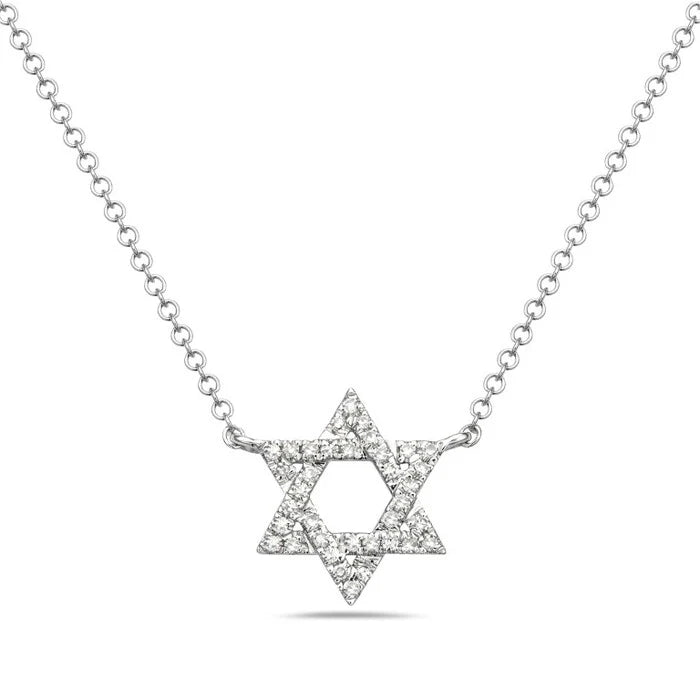 Star of David necklace with diamonds on a white background