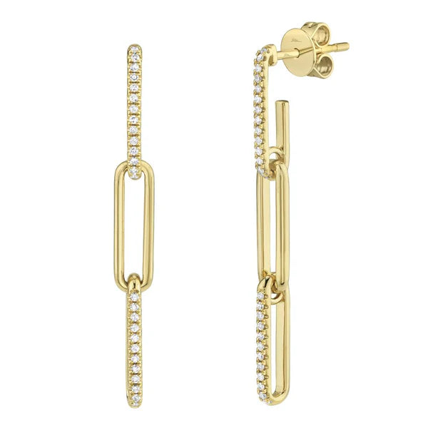 paper clip link earrings diamond and gold
