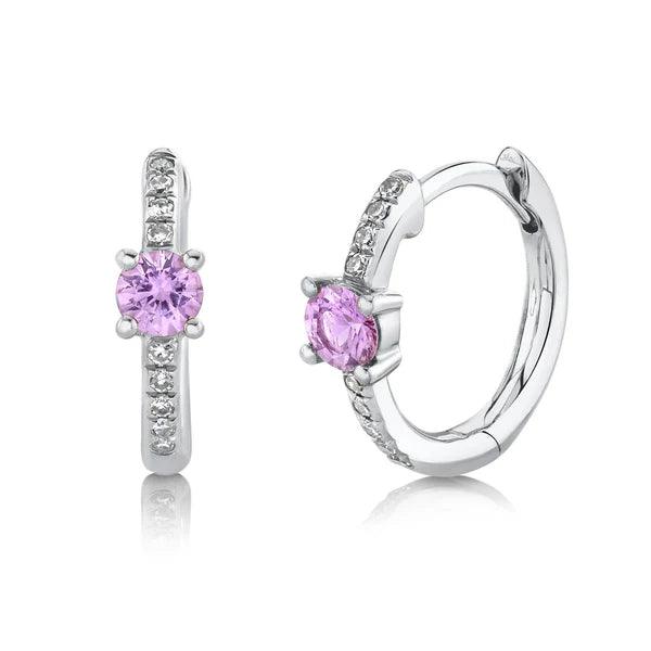 Diamond Pink Sapphire Huggie Earrings