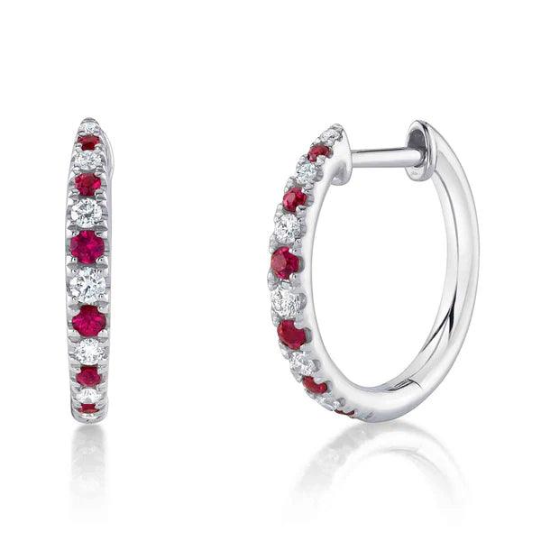 Diamond Ruby Hoop Earrings