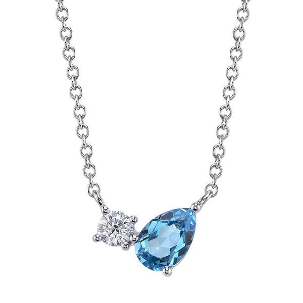 Diamond & Swiss Blue Topaz Pear Necklace