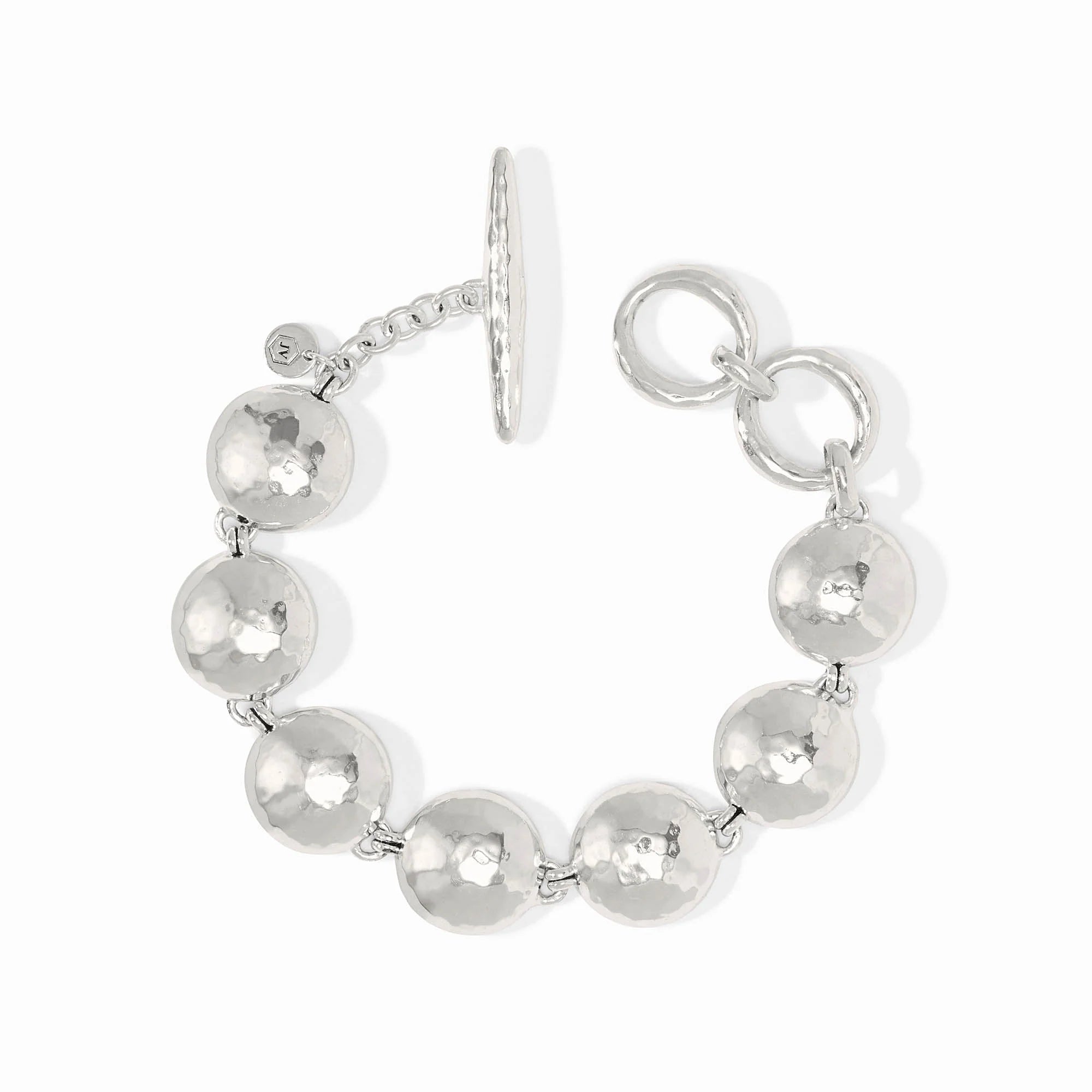Silver beaded bracelet on a white background