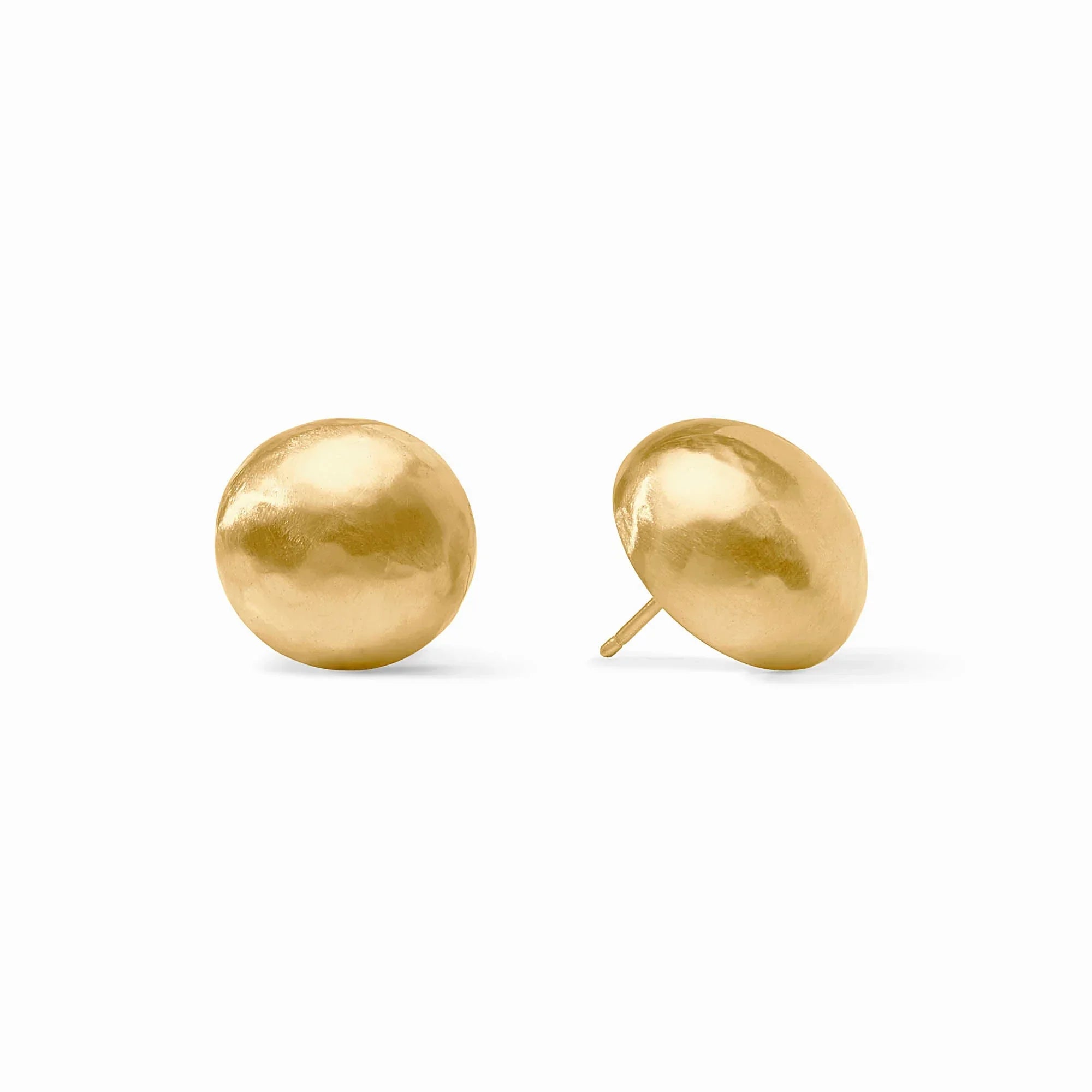 Gold stud earrings on a white background