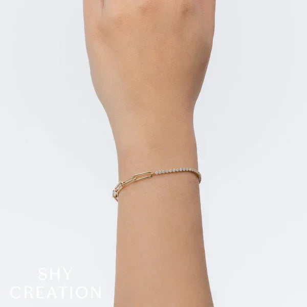 Gold Diamond paperclip link bracelet