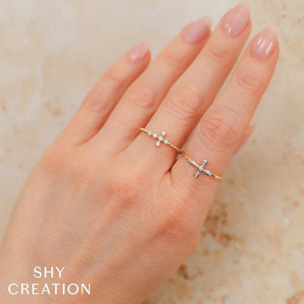 Diamond Sideway Cross Ring