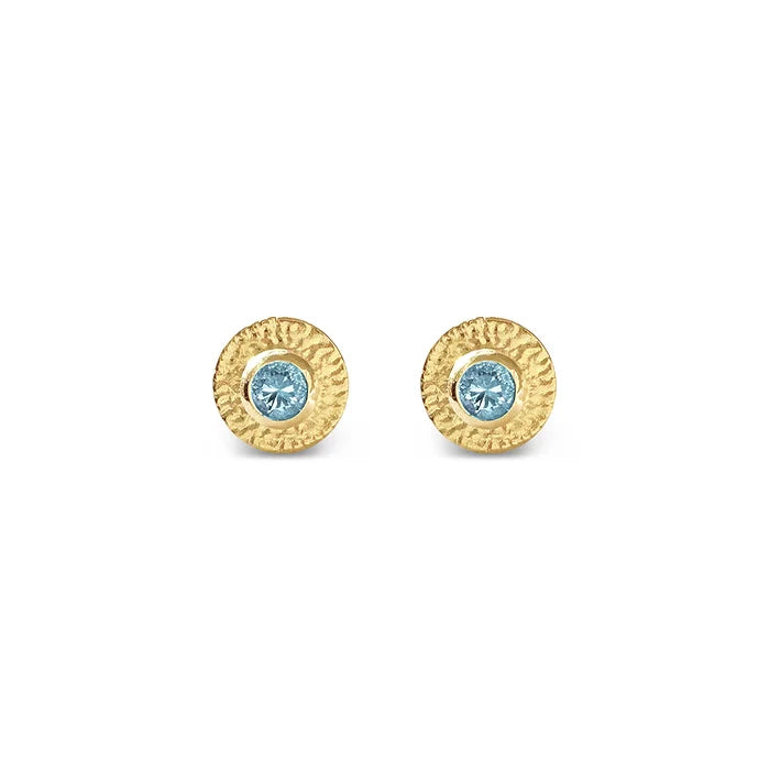 Sapphire Sun Disc Stud Earrings