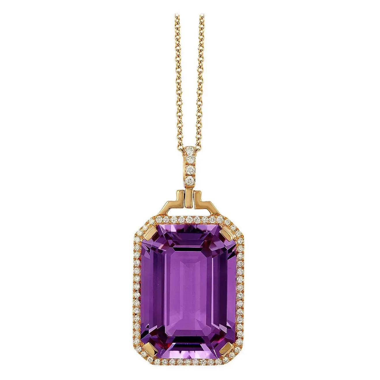 Amethyst Emerald Cut Necklace with Diamonds