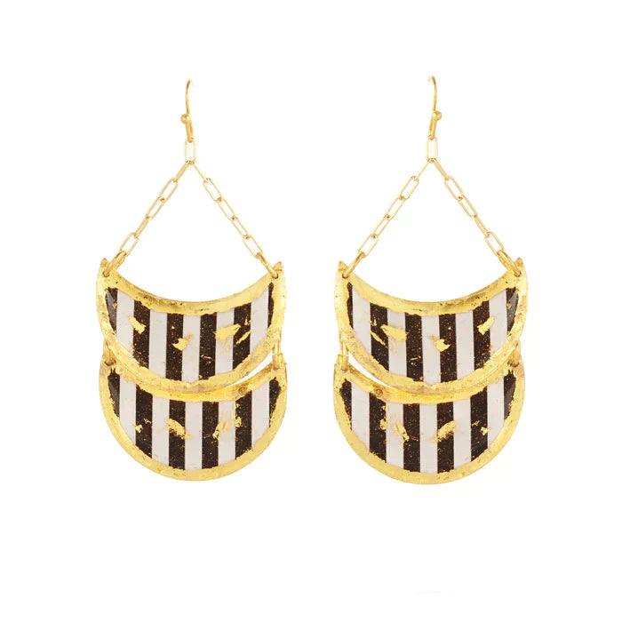 Black & White Stripes Double Crescent Earrings
