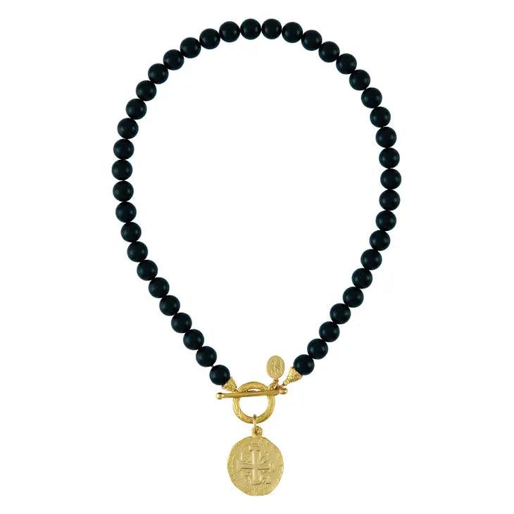Black Onyx & Peruvian Coin Necklace