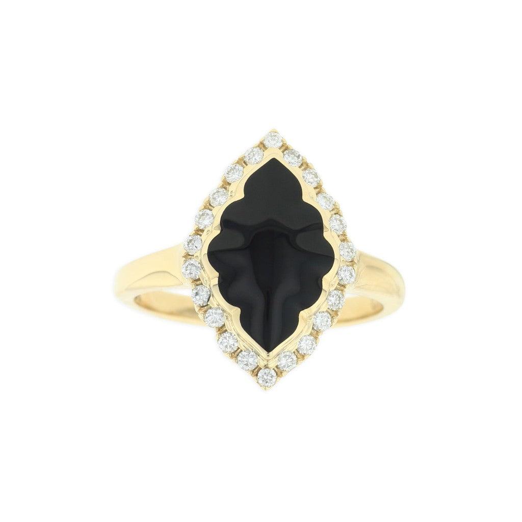 Black Onyx Diamond Alhambra Ring