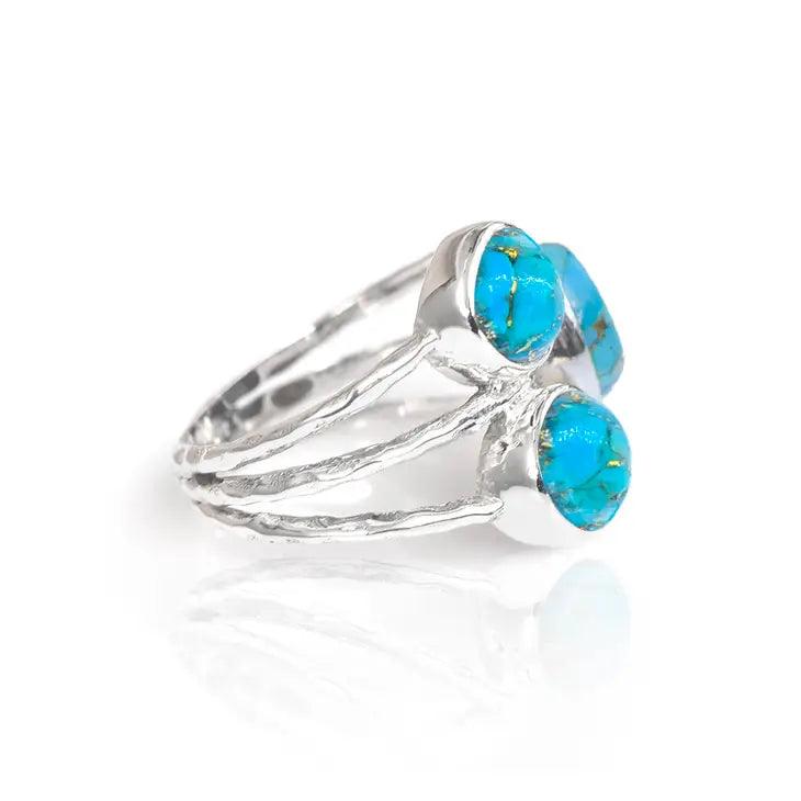 Blue Copper Turquoise Sterling Silver Split Shank Ring