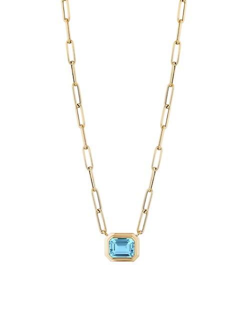 Blue Topaz Emerald Cut Pendant Necklace