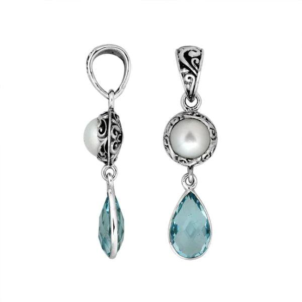 Blue Topaz Pearl Sterling Silver Pendant - Water Street Jewelers