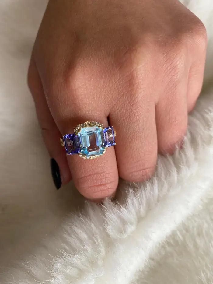 Blue Topaz Tanzanite Diamond Ring