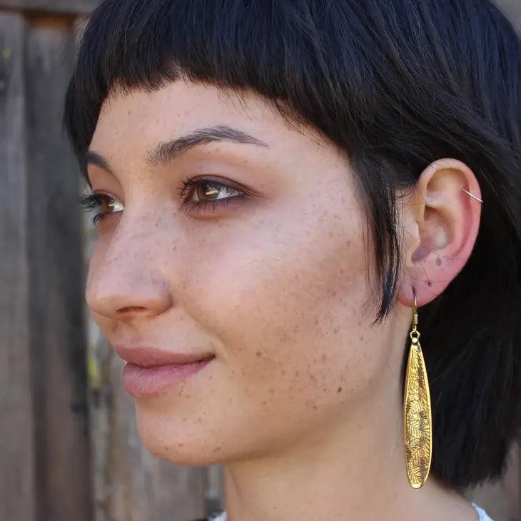 Brass Etched Water Drop Earring