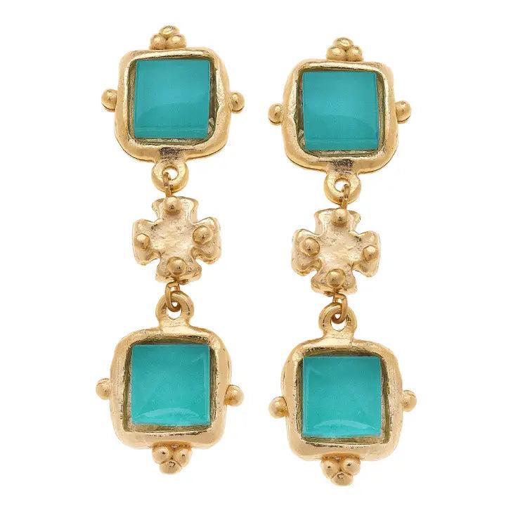 Charlotte Teal French Glass Tier Earrings