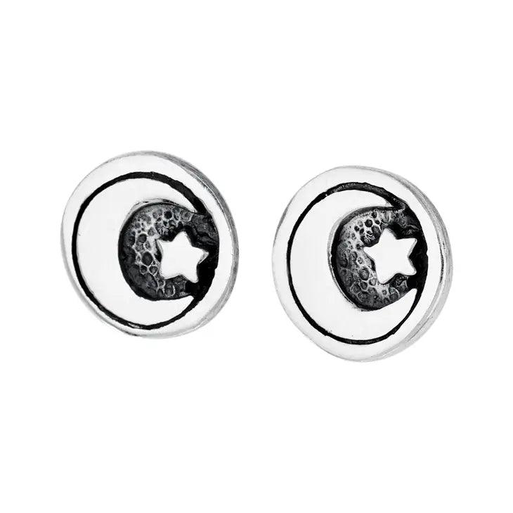 Circle Moon Star Stud Earrings