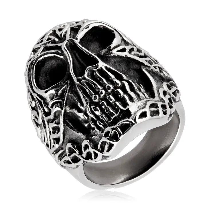 Crucible Stainless Antiqued Celtic Skull Ring