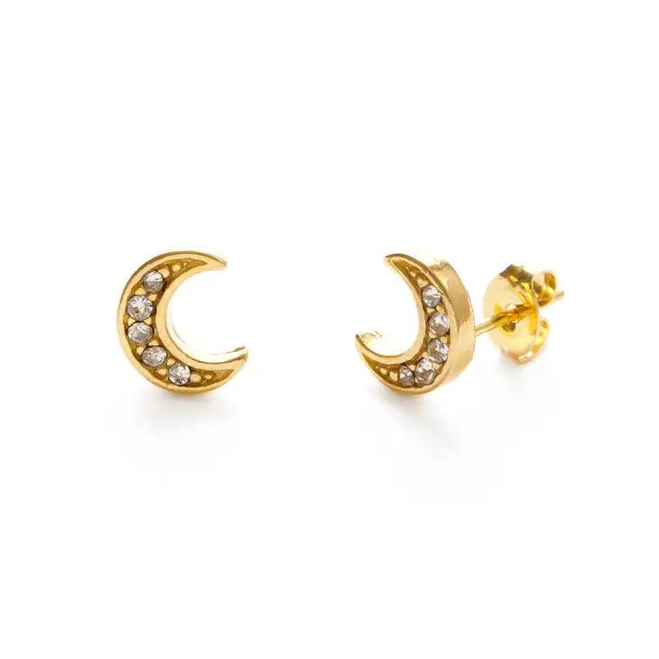 Crystal Crescent Moon Stud Earrings