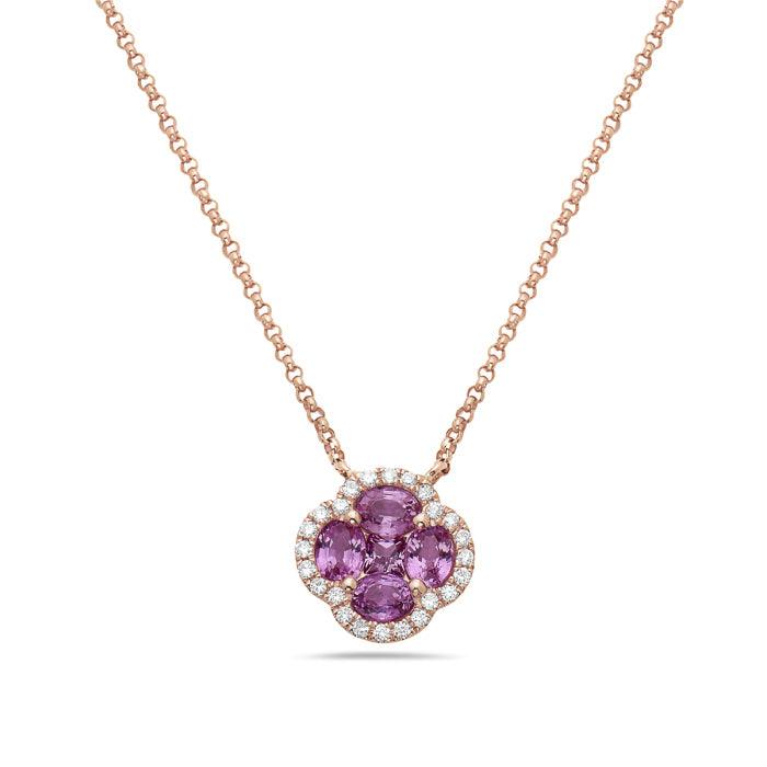 Diamond and Pink Sapphire Floral Necklace